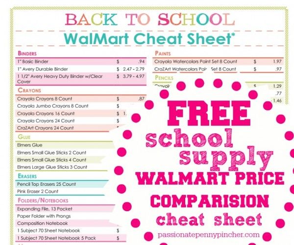 Back to School Walmart Cheat Sheet