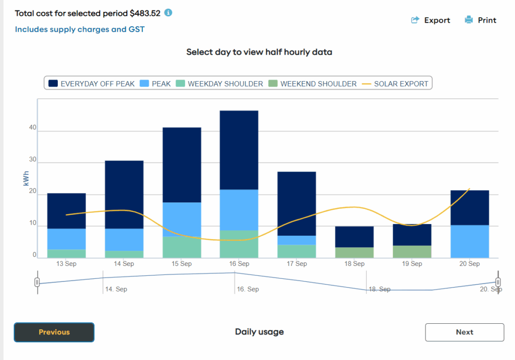 Synergy Smart Meter Usage Graph
