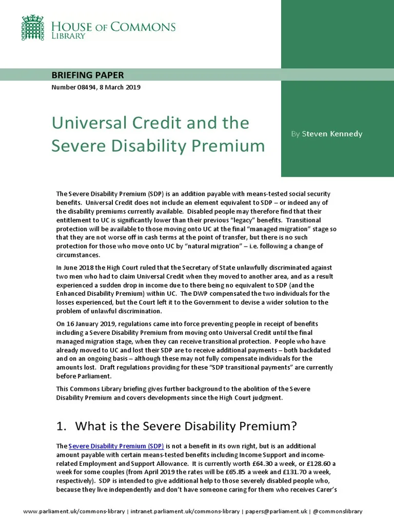 Universal Credit and the Severe Disability Premium