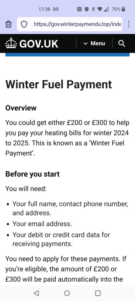 Over 60? Watch Out for This DWP Winter Fuel Scam Text Stealing Bank Details 3 Winter Fuel Payment