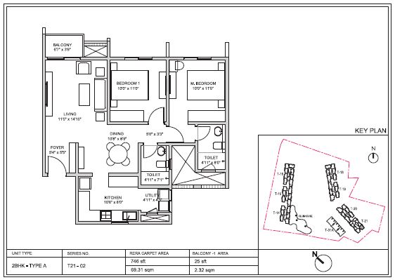 2 BHK 746 Sq Ft Floor Plan of Birla Trimaya