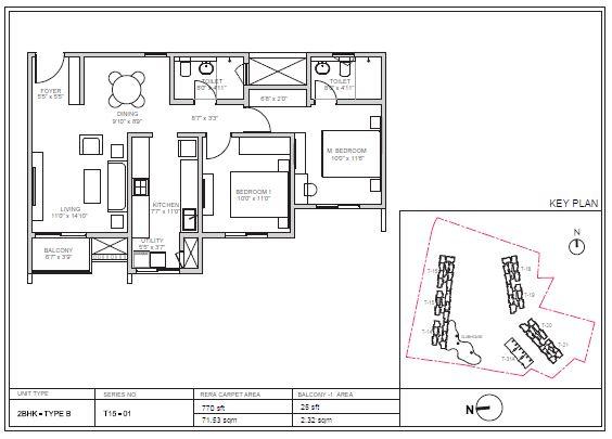 2 BHK 770 Sq Ft Floor Plan of Birla Trimaya