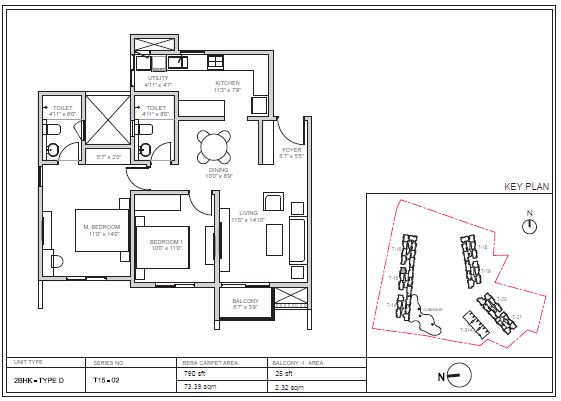 2 BHK 790 Sq Ft Floor Plan of Birla Trimaya